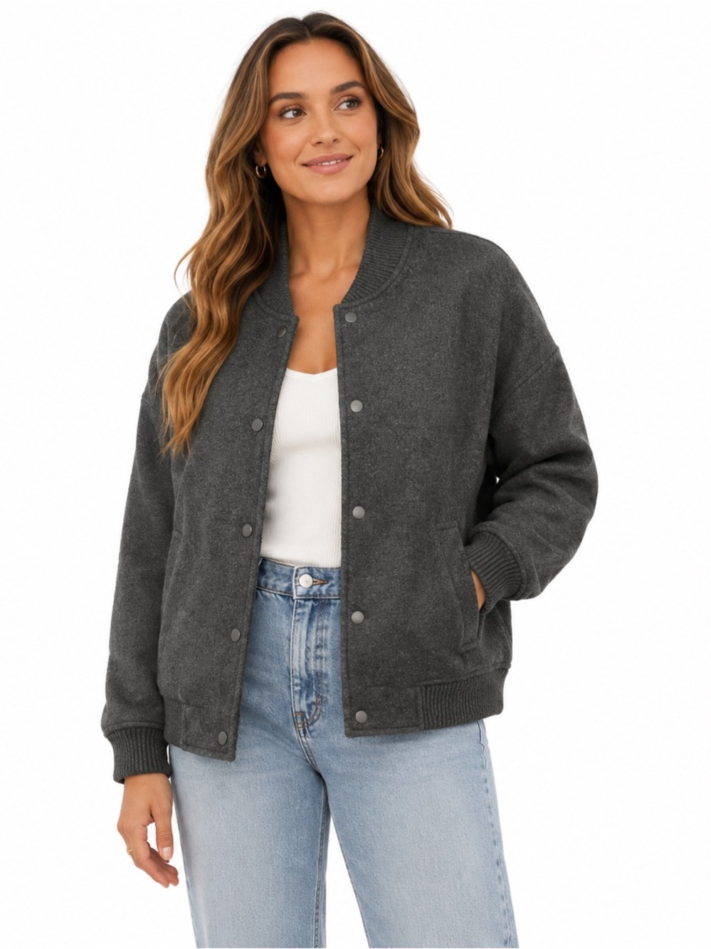 Well Worn Charcoal Gray Bomber Jacket